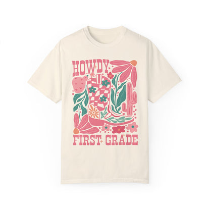 Howdy First Grade Teacher Shirt | Fun Apparel for Educators Ivory