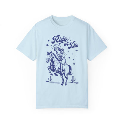 Comfort Colors Western Ride or Die Cowgirl Shirt Chambray