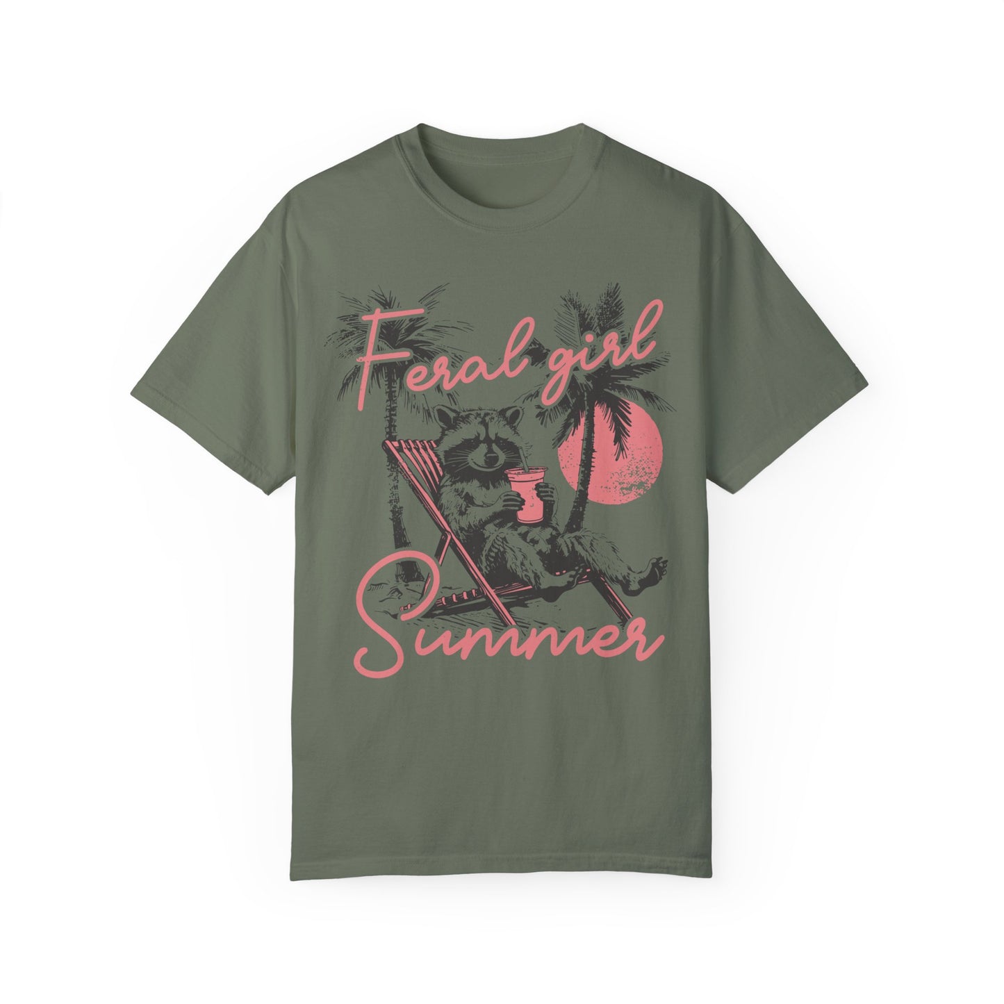 Feral Girl Summer Raccoon Shirt - Funny Meme Tee Moss