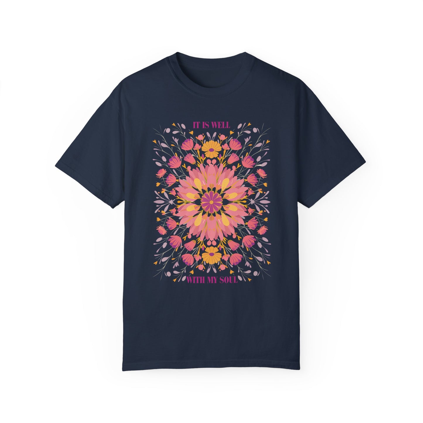 It is Well with My Soul Floral Shirt | Inspirational Christian Tee Navy