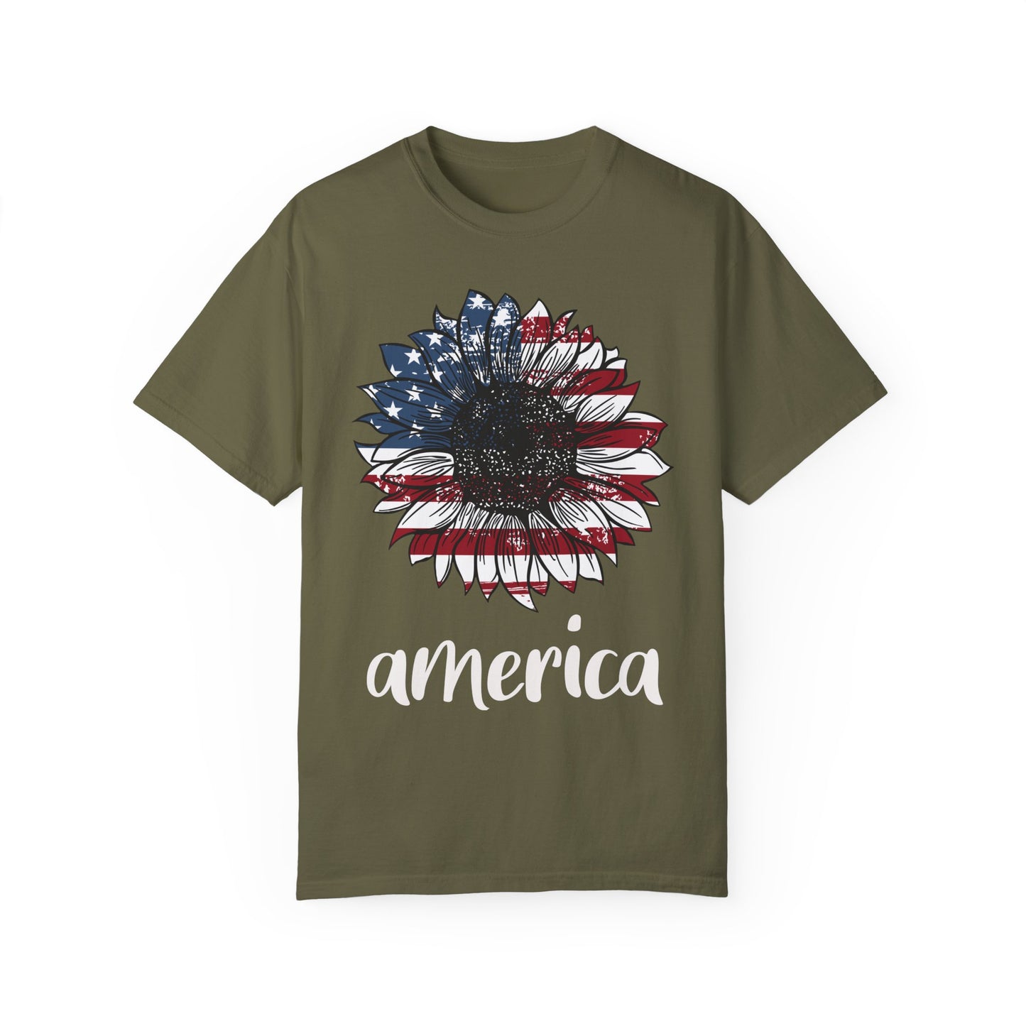 America Sunflower Shirt - USA Flag Flower T Shirt Sage