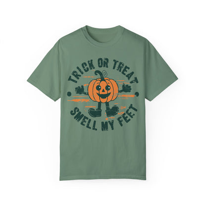 Trick Or Treat Smell My Feet Shirt Gift For Halloween, Retro Pumpkin Shirt Light Green