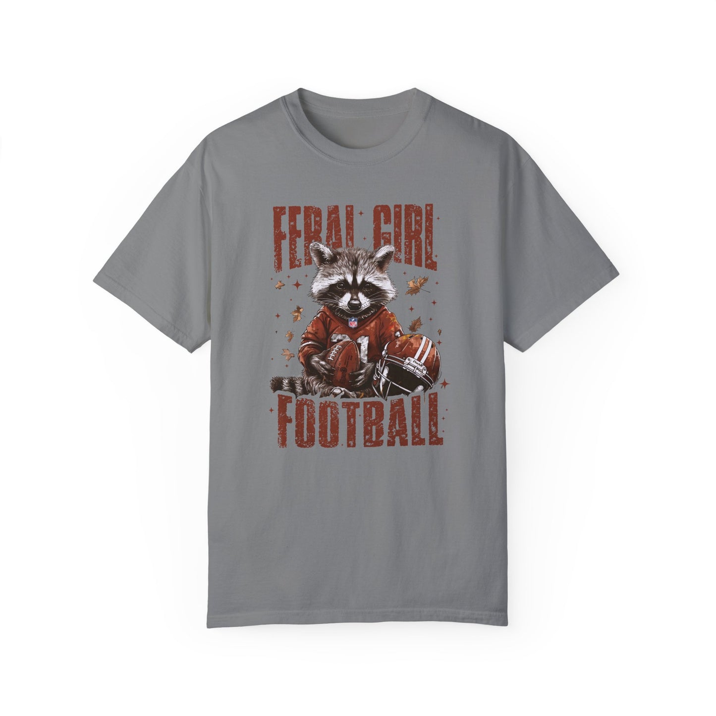 Feral Girl Football Shirt,Funny Raccoon Sports T-Shirt, Retro Fall Football Shirt Grey