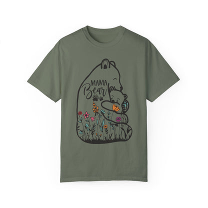 Mom Shirt - Cute Mama Bear and Baby with Wildflowers Moss