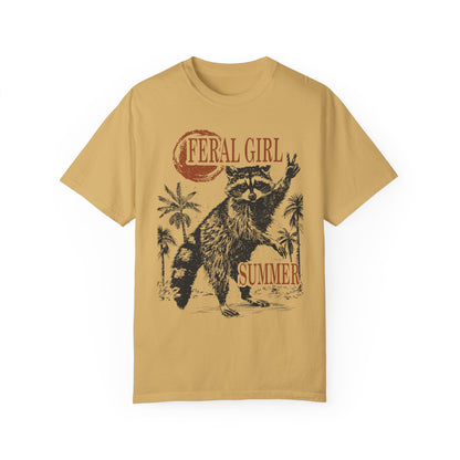 Feral Girl Summer Raccoon Shirt Mustard