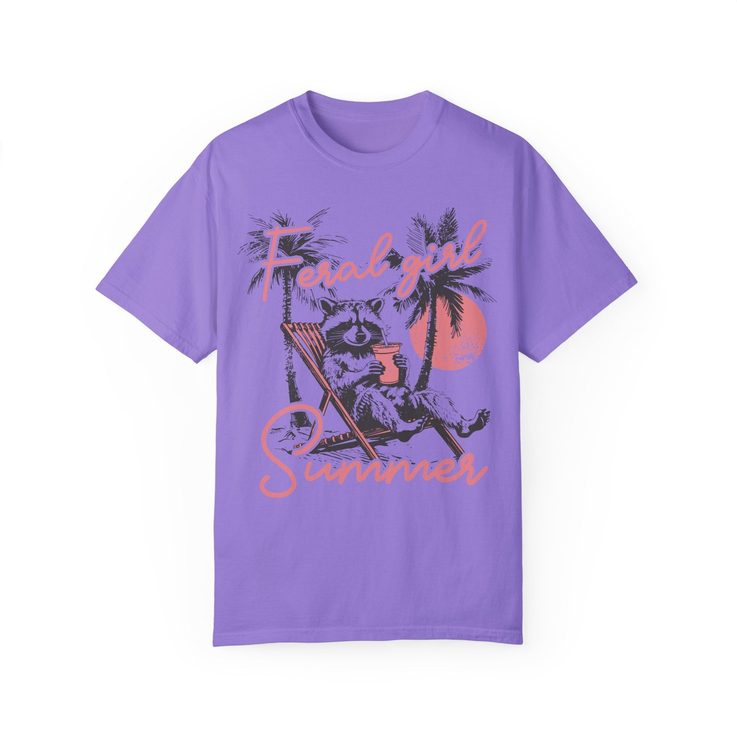 Feral Girl Summer Raccoon Shirt - Funny Meme Tee Violet