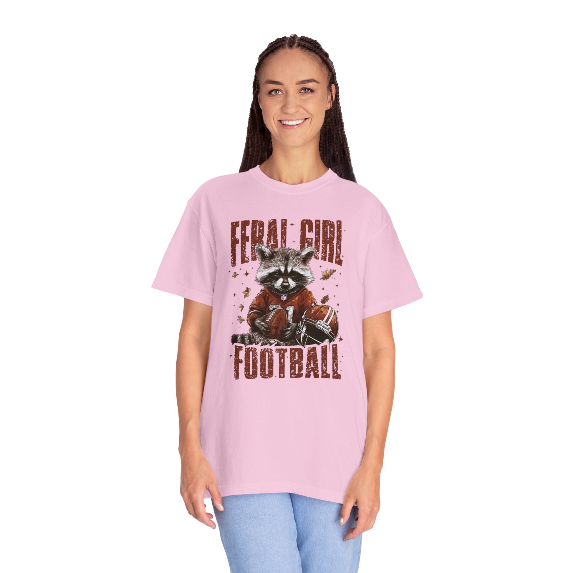 Feral Girl Football Shirt,Funny Raccoon Sports T-Shirt, Retro Fall Football Shirt