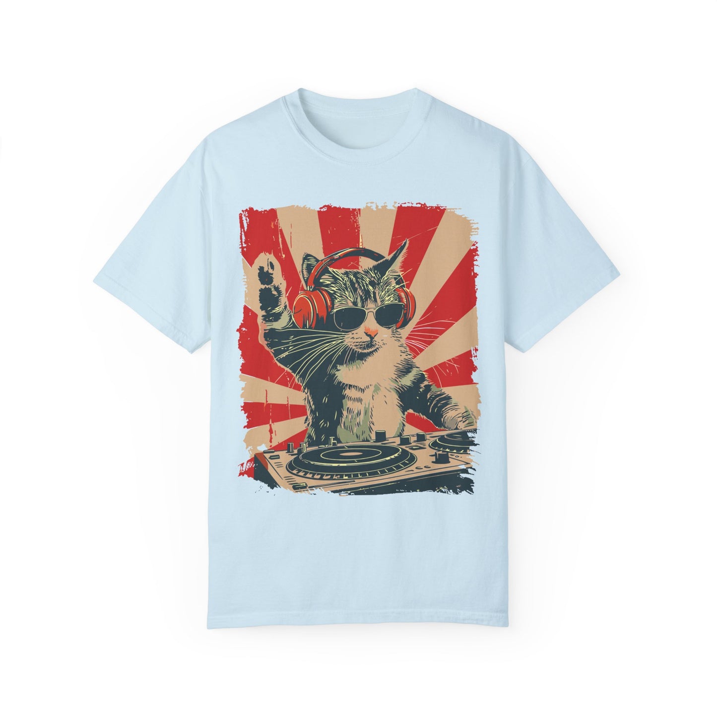 Funny DJ Cat Shirt | Hilarious Graphic Tees for Cat and Music Lovers Chambray