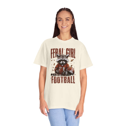 Feral Girl Football Shirt,Funny Raccoon Sports T-Shirt, Retro Fall Football Shirt