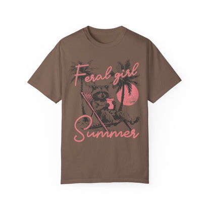 Feral Girl Summer Raccoon Shirt - Funny Meme Tee Espresso