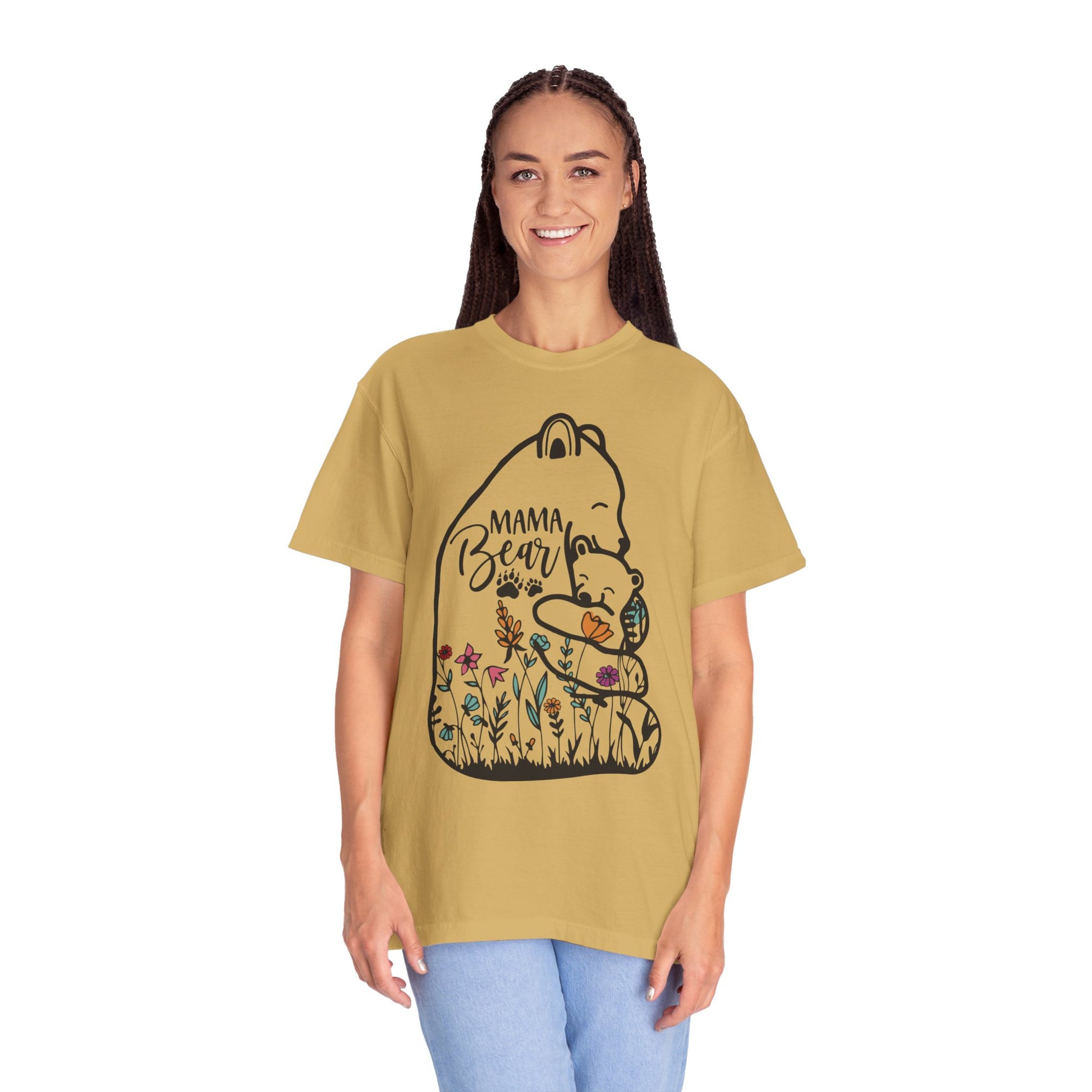 Mom Shirt - Cute Mama Bear and Baby with Wildflowers