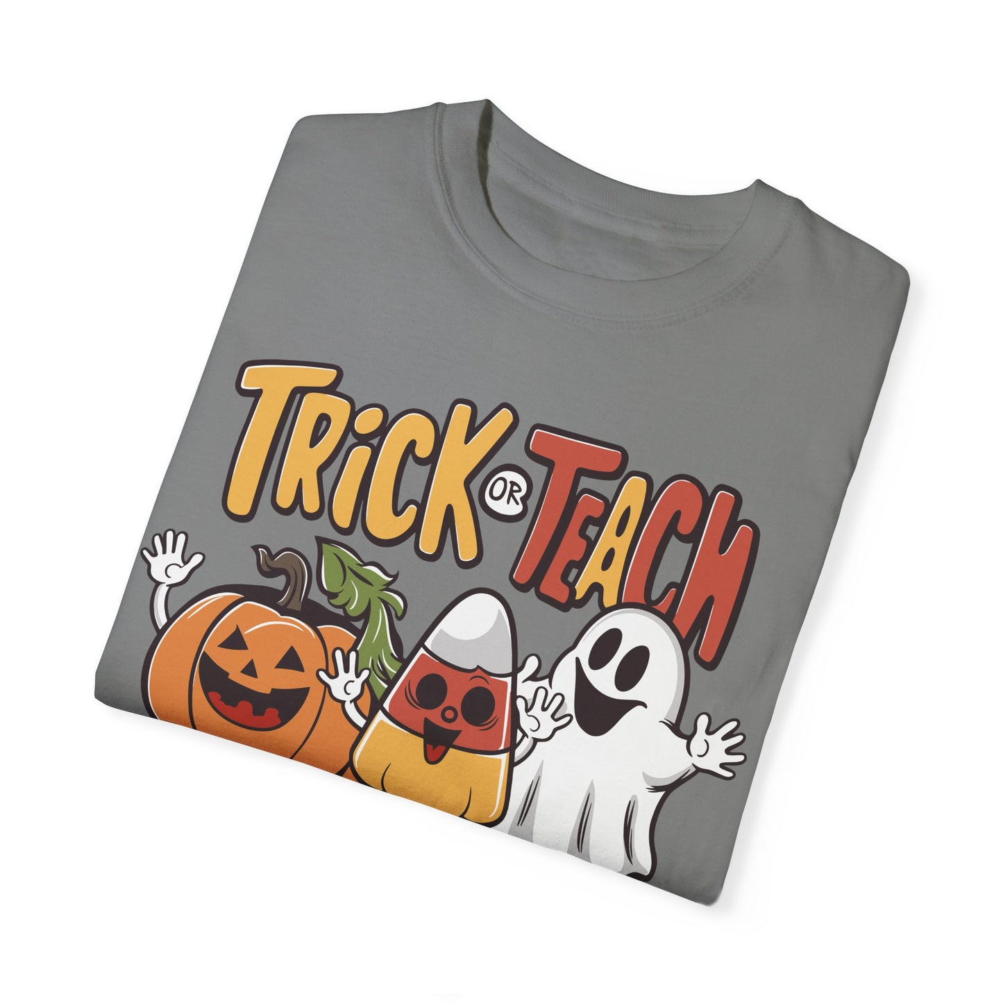 Retro Teacher Comfort Colors Halloween Shirt Trick or Teach Grey