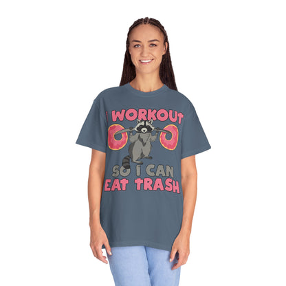 I Workout So I Can Eat Trash Funny Raccoons Vintage T-shirts