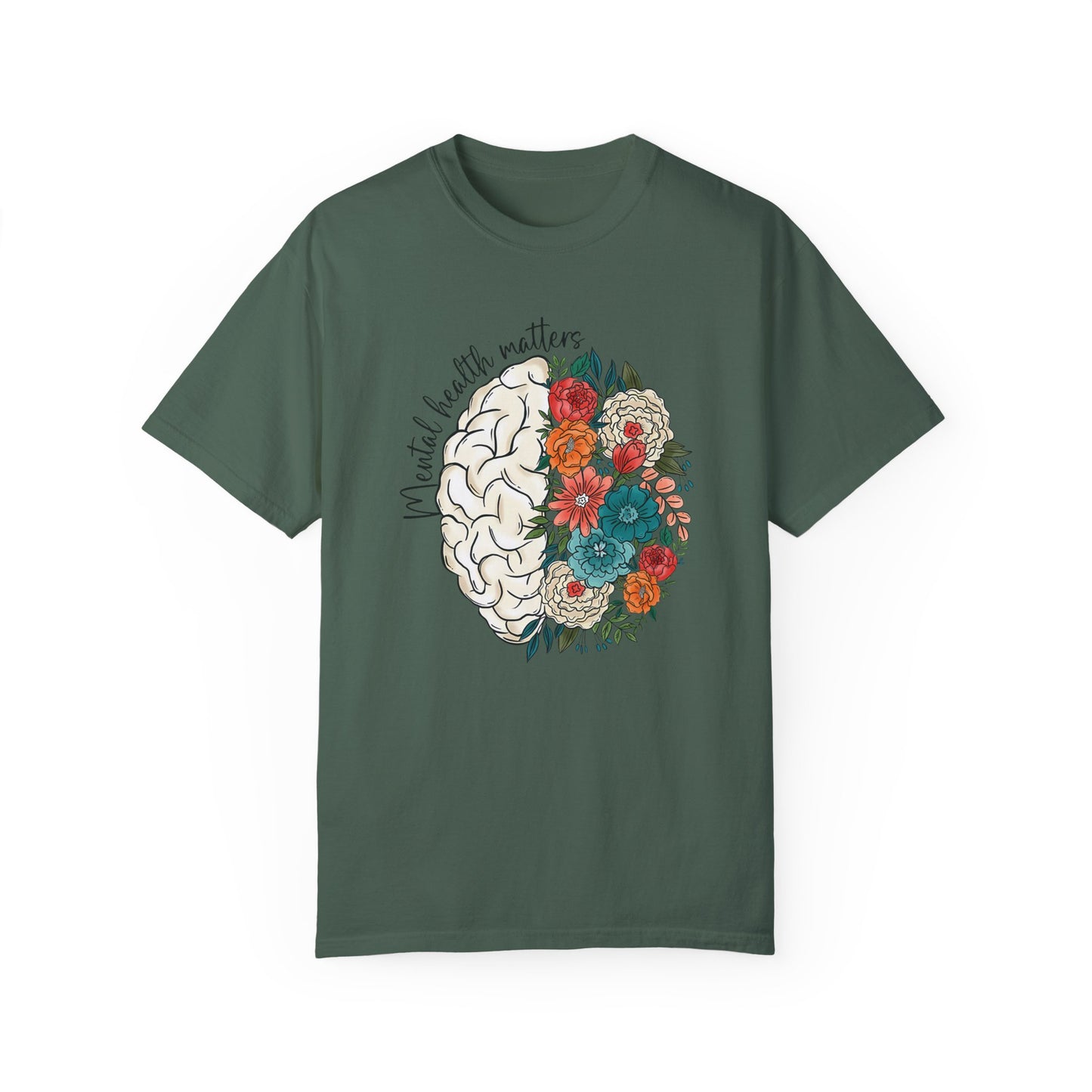 Mental health matters t-shirt - Floral brain shirt Blue Spruce