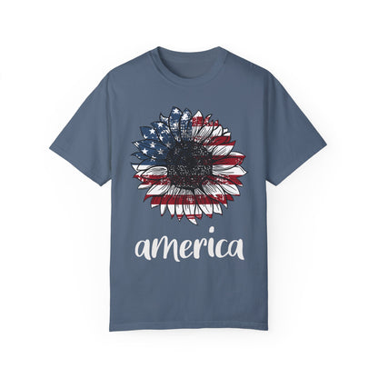 America Sunflower Shirt - USA Flag Flower T Shirt Blue Jean