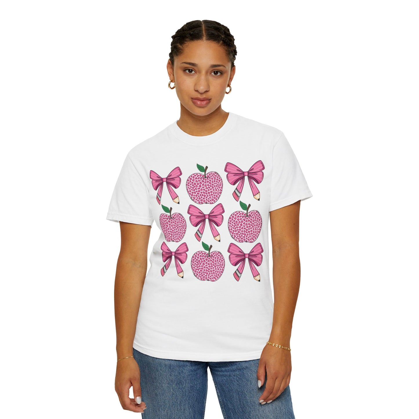 Teacher School Coquette Pink Apple Pencil Bow Shirt