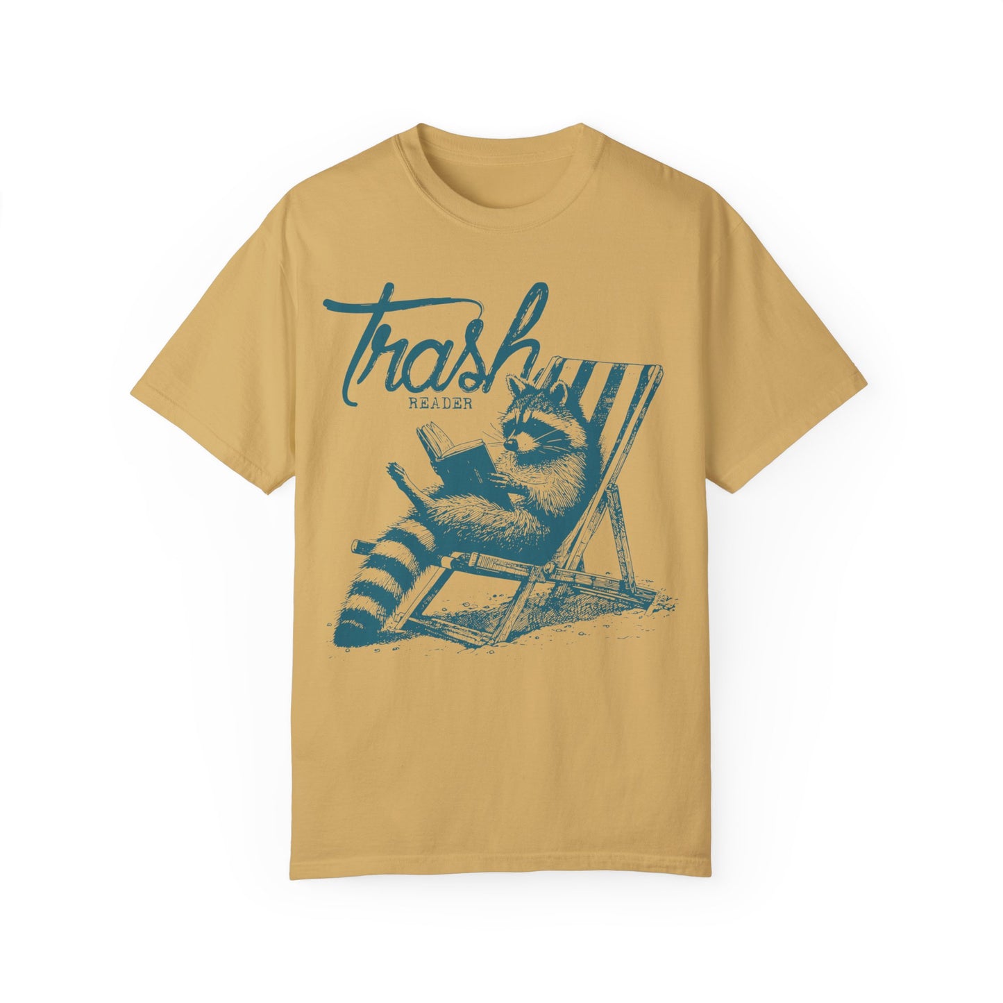 Raccoon Reading Book Trash Reader Shirt Mustard