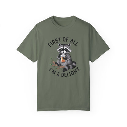 Retro First Of All I'm A Delight Sarcastic Angry Opossum Lover Shirt Moss