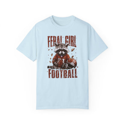 Feral Girl Football Shirt,Funny Raccoon Sports T-Shirt, Retro Fall Football Shirt Chambray