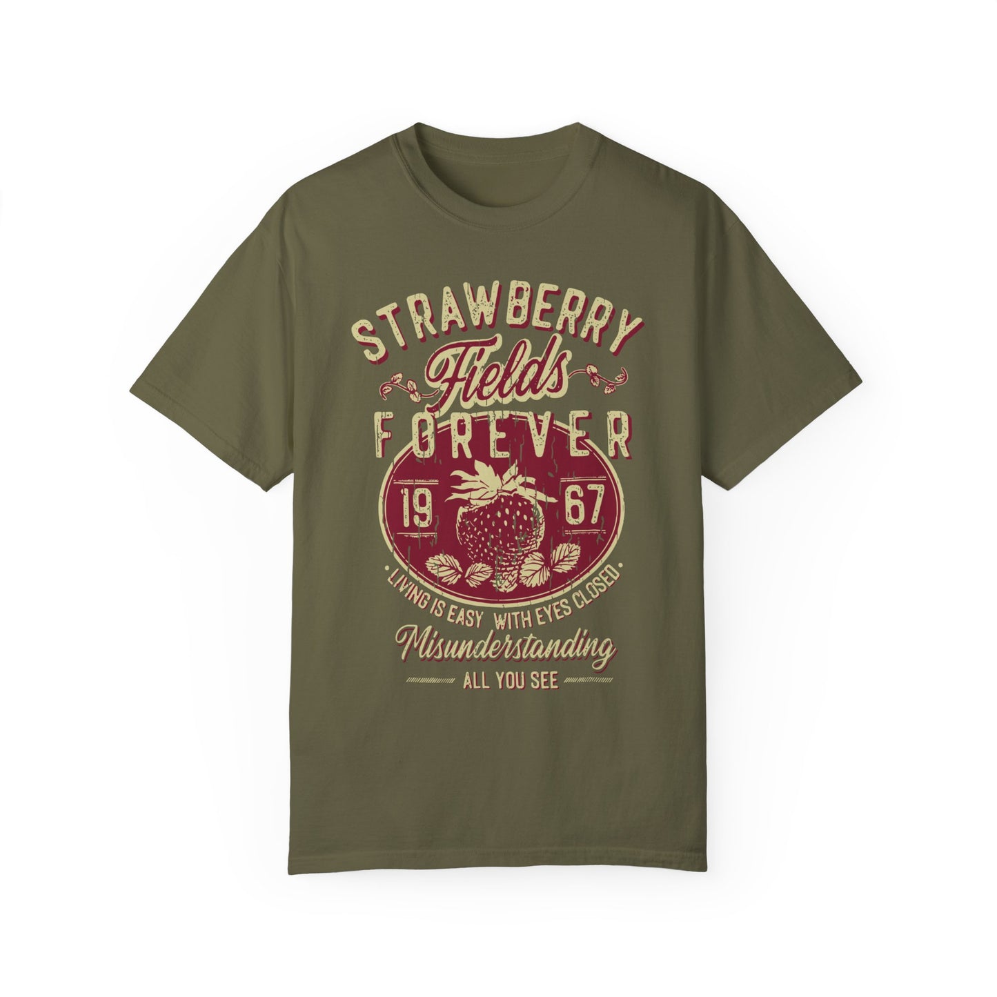 Old School Band Strawberry Fields Rock Band Tee Shirt Sage