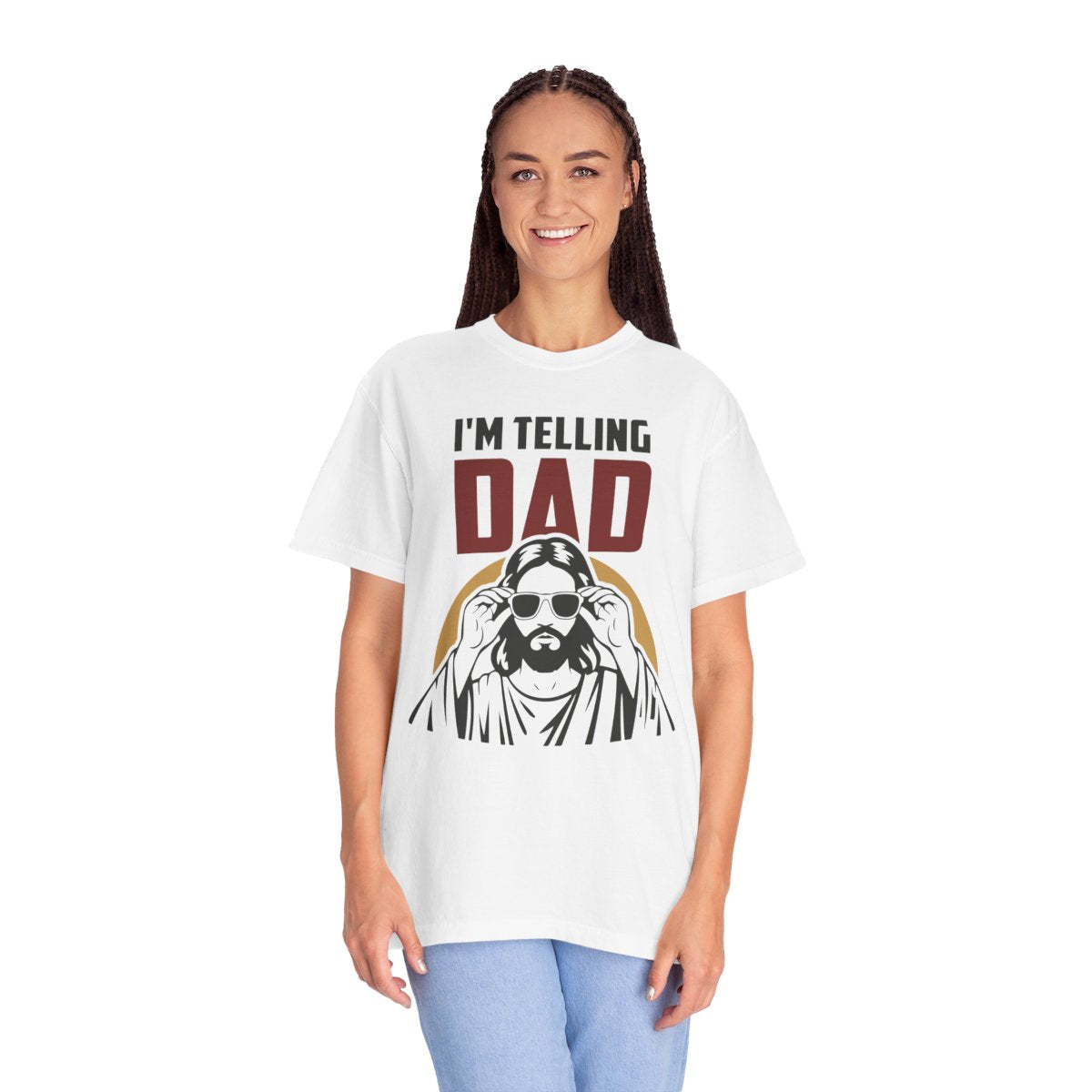 Funny Jesus "I'm Telling Dad" Comfort Colors Christian T-Shirt - Retro Faith Design