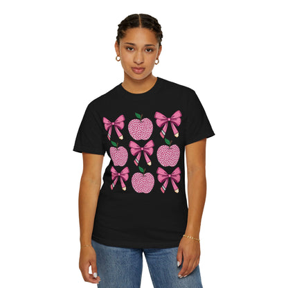 Teacher School Coquette Pink Apple Pencil Bow Shirt