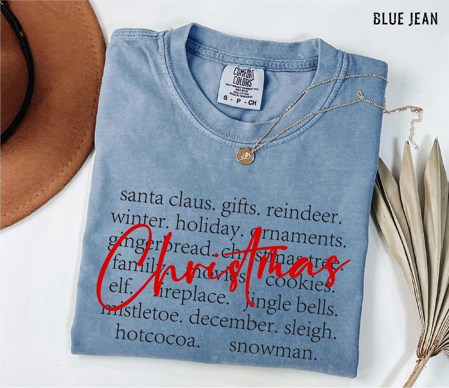 Christmas Unisex T-shirt with Santa Claus and Reindeer Gifts Words Shirt