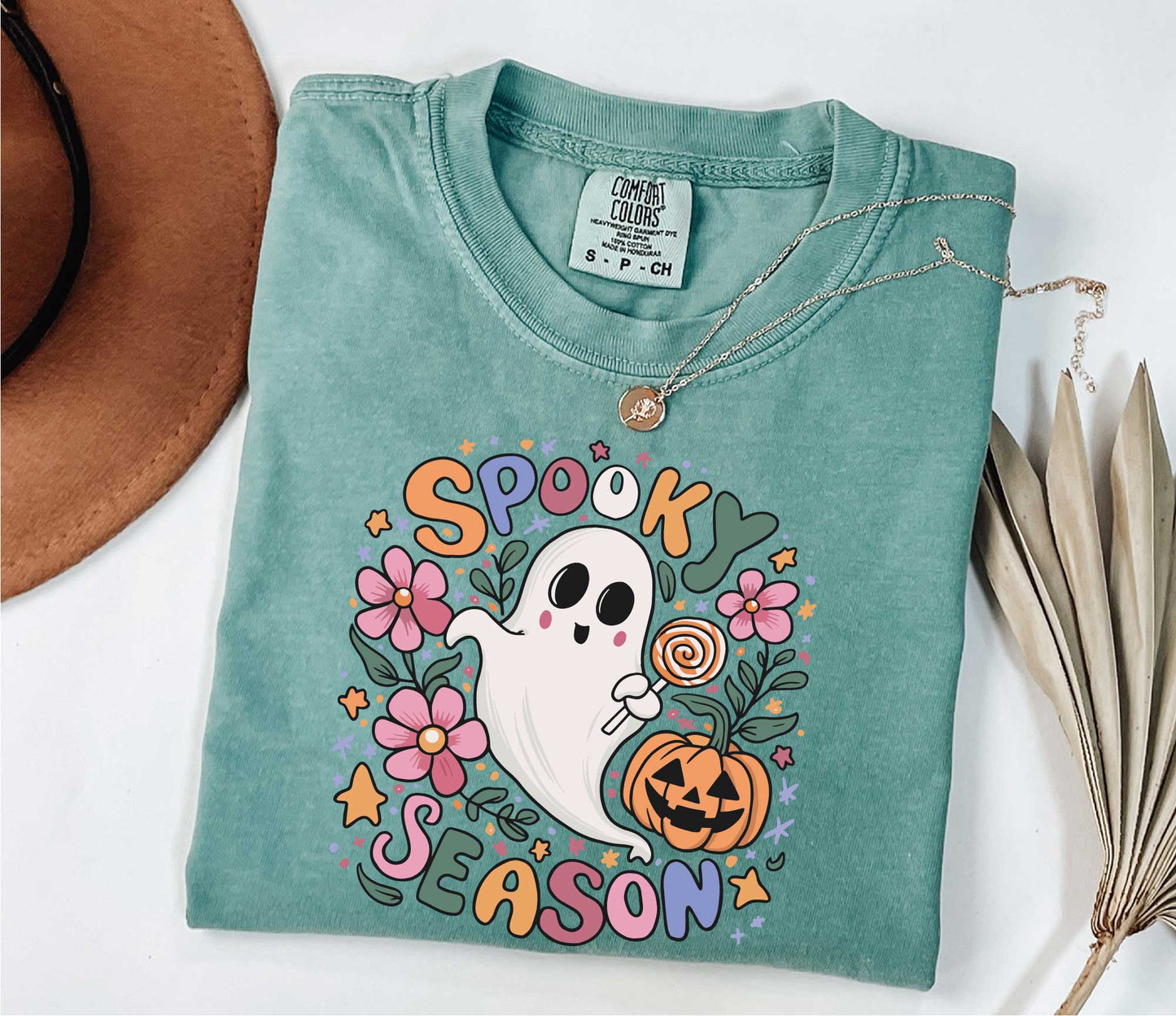 Halloween Floral Ghost Spooky Season Comfort Colors Shirt