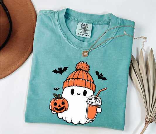 Comfort Colors Сute Ghost Coffee Shirt, Сute Little Ghost Iced Coffee t-shirt