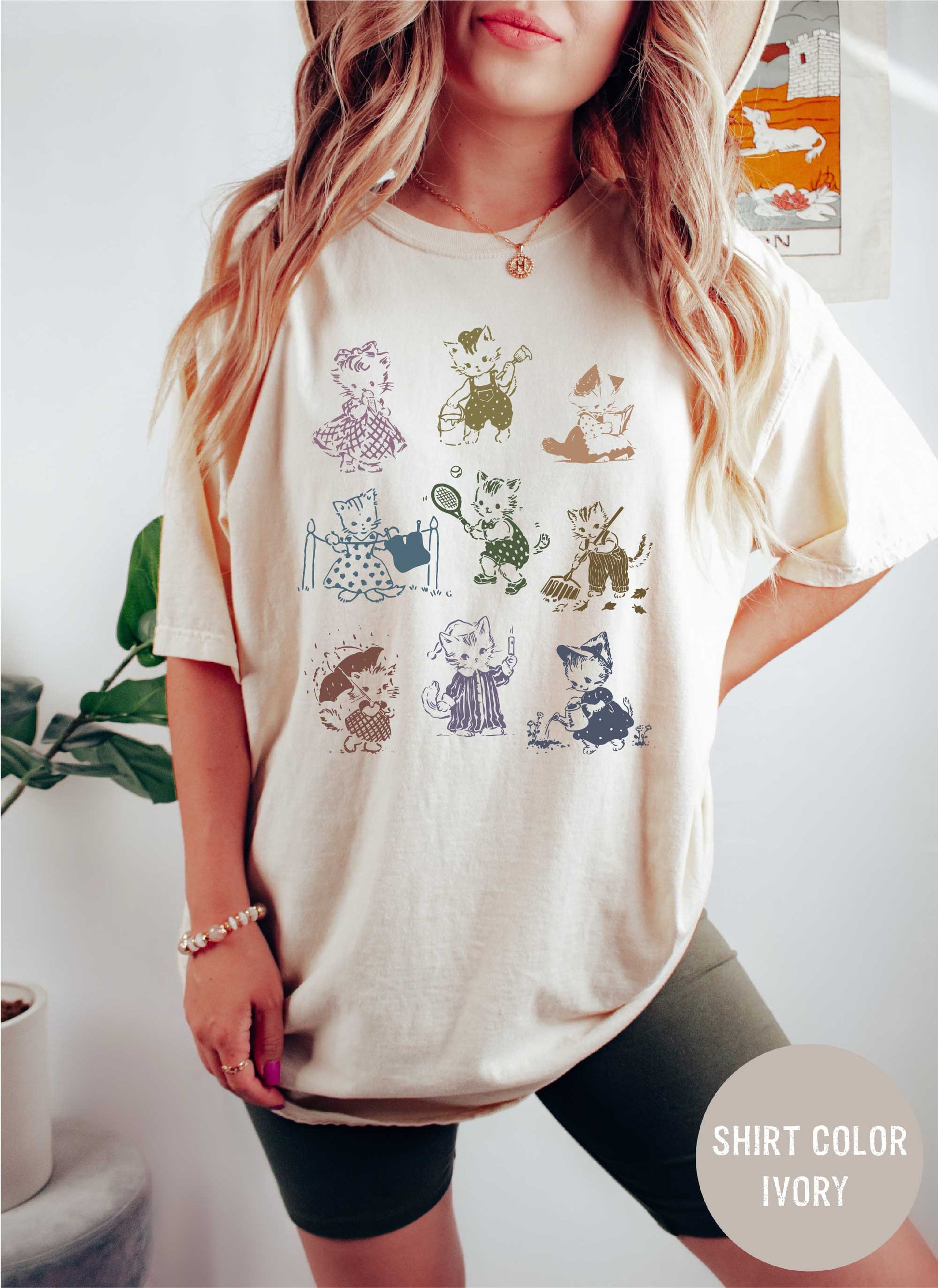 Vintage 90s Tattoo Cat Tshirt, Retro Kitten Cute Shirt, Cat Lovers Gift, Cats Playing