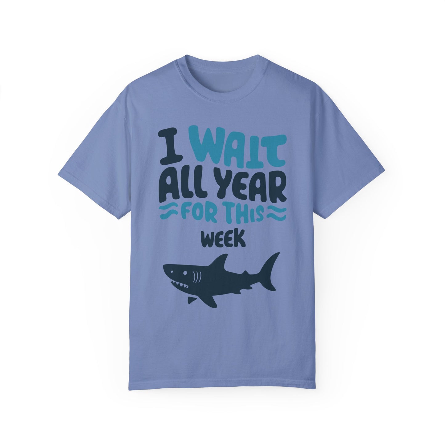 I Wait All Year For This Week Funny Shark T shirt Washed Denim