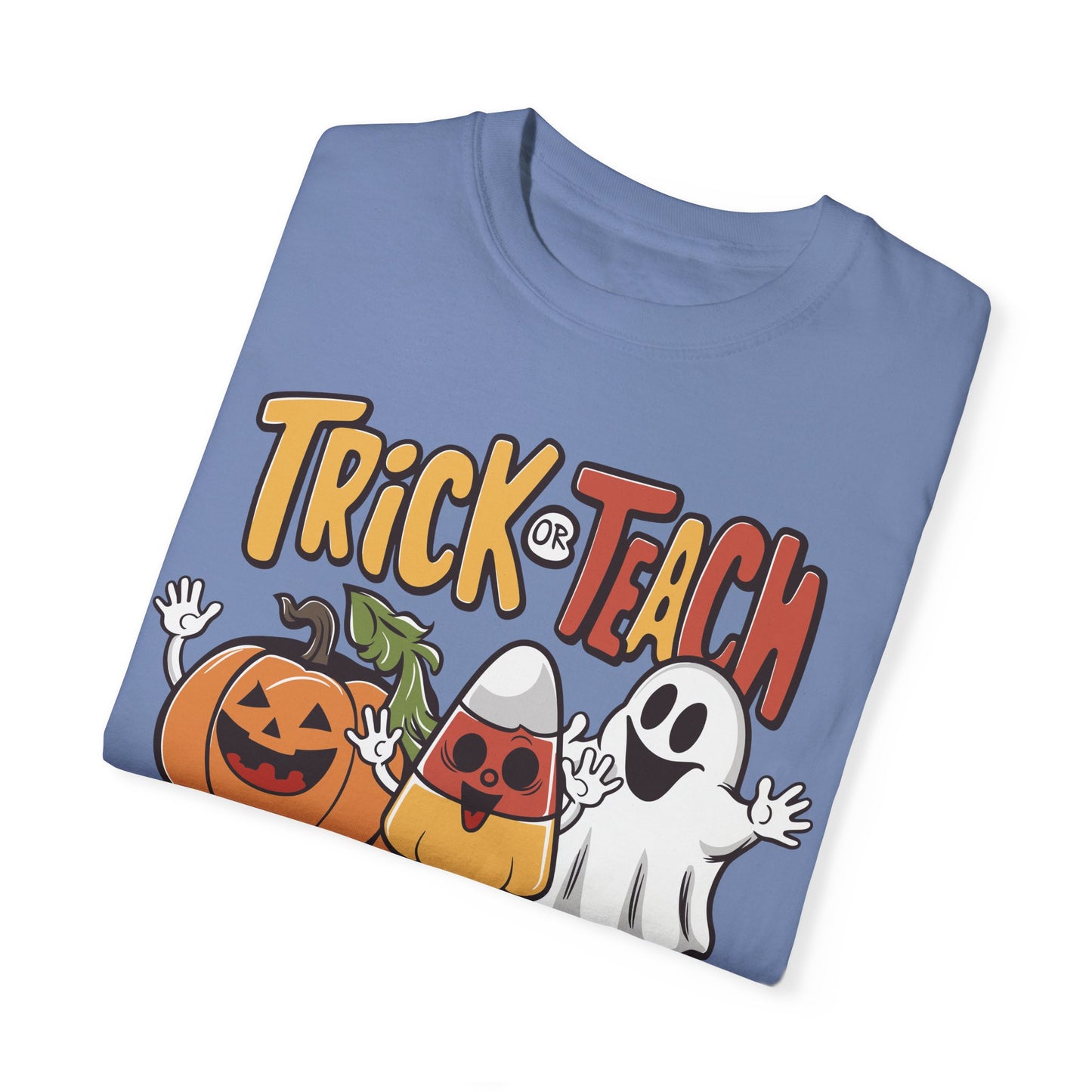 Retro Teacher Comfort Colors Halloween Shirt Trick or Teach Washed Denim