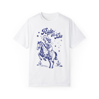 Comfort Colors Western Ride or Die Cowgirl Shirt White