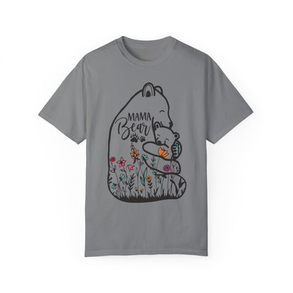 Mom Shirt - Cute Mama Bear and Baby with Wildflowers Grey