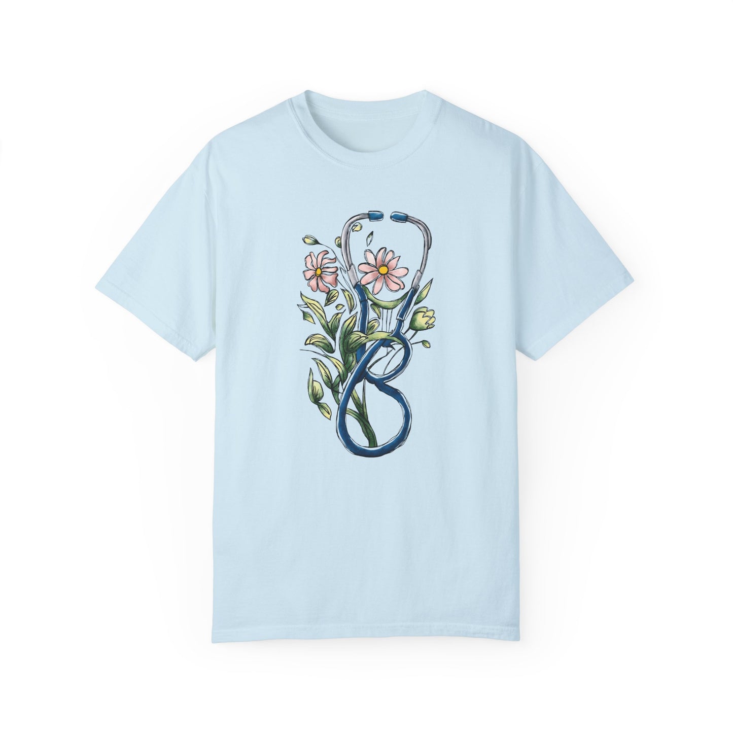 Floral Registered Nurse Shirt - Stylish Healthcare Apparel Chambray