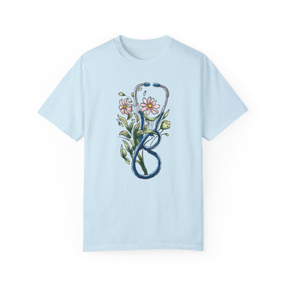 Floral Registered Nurse Shirt - Stylish Healthcare Apparel Chambray