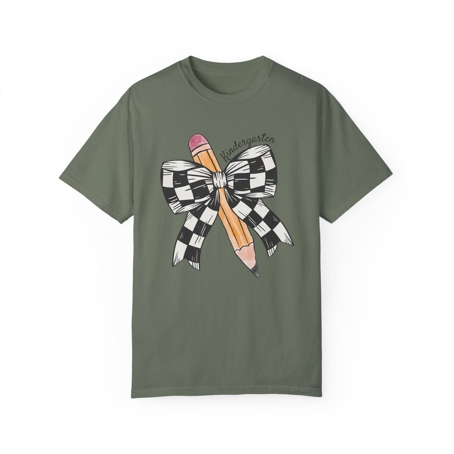 Comfort Colors Retro Coquette Pencil Kindergarten Teacher Shirt Moss