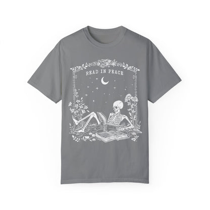 Reading Shirt Comfort Colors, Read in Peace, Skeleton Book Shirt Grey