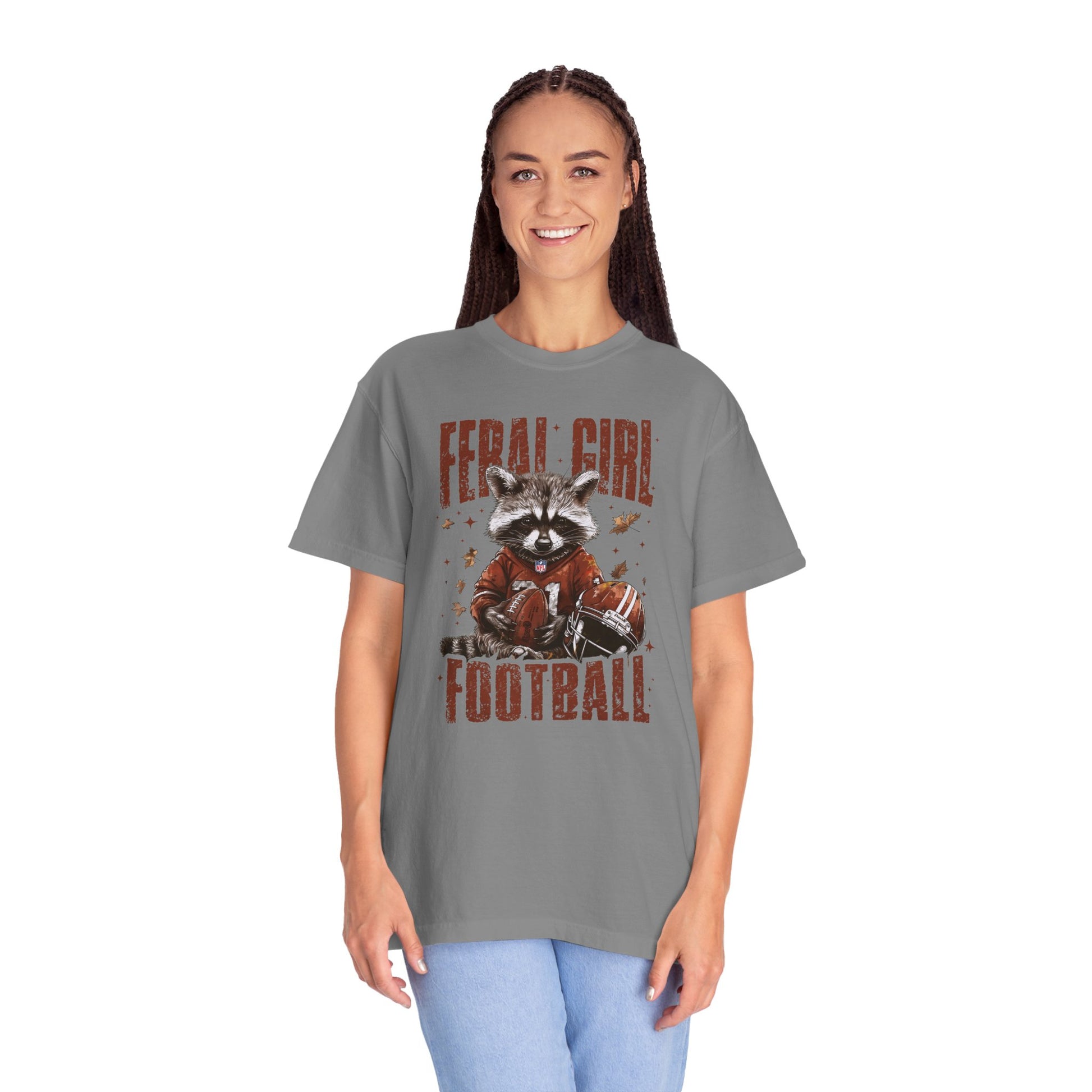 Feral Girl Football Shirt,Funny Raccoon Sports T-Shirt, Retro Fall Football Shirt