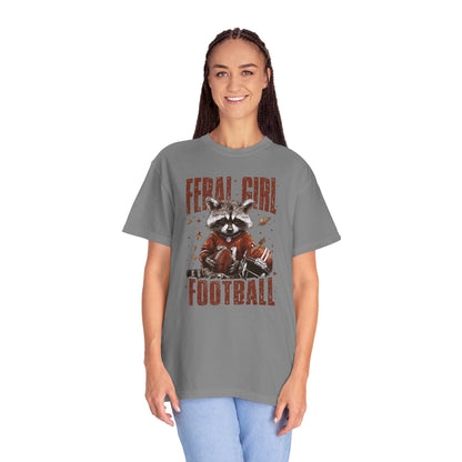 Feral Girl Football Shirt,Funny Raccoon Sports T-Shirt, Retro Fall Football Shirt