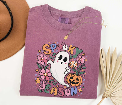 Halloween Floral Ghost Spooky Season Comfort Colors Shirt