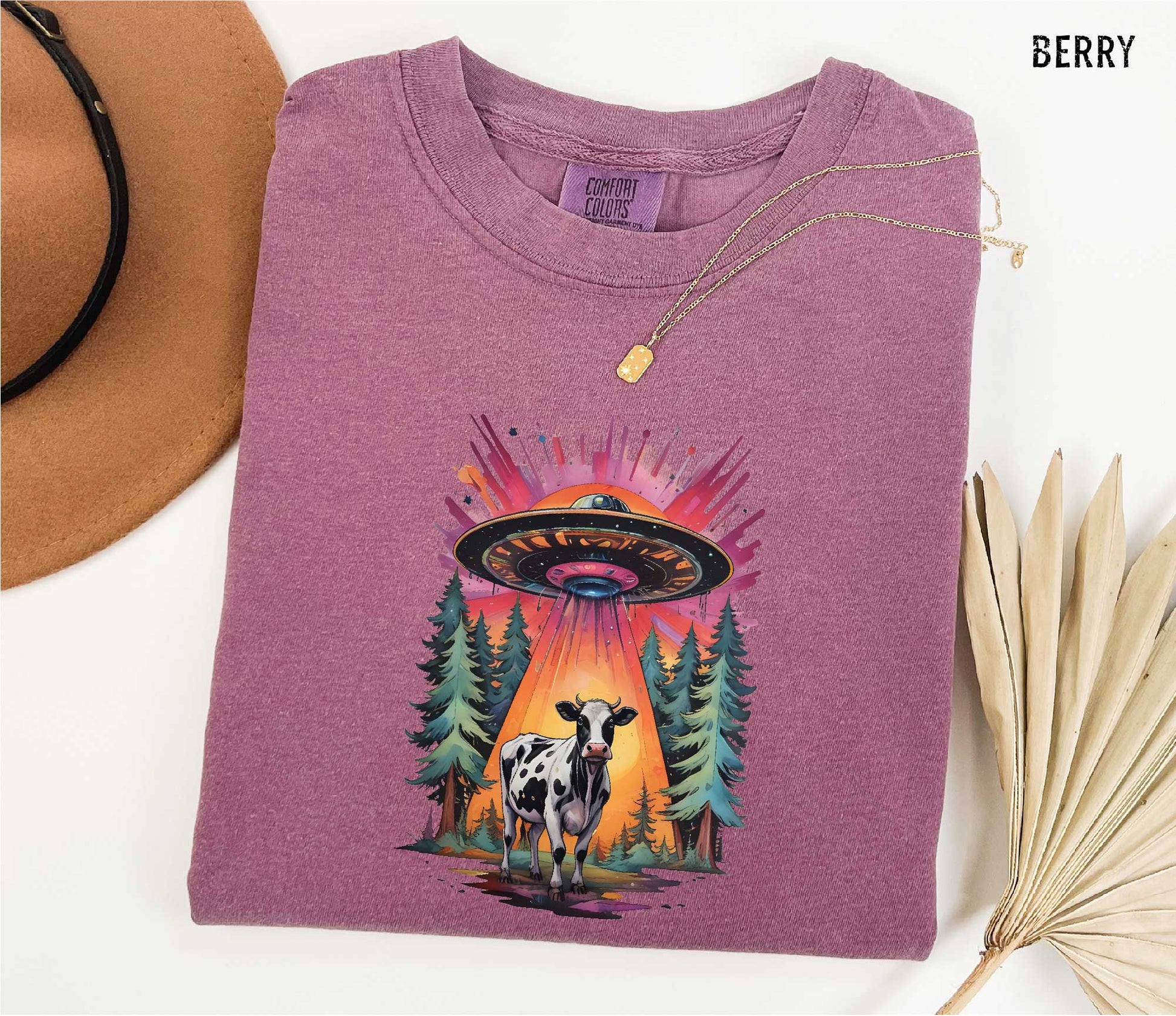 Alien Abduction Cow Comfort Colors T-shirt - Whimsical Forest Tee