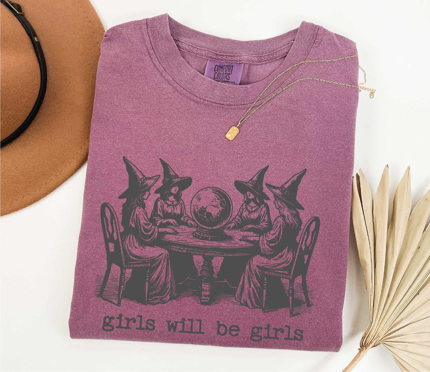 Comfort Colors Girls Will Be Girls Witch Shirt, Funny Halloween Shirt