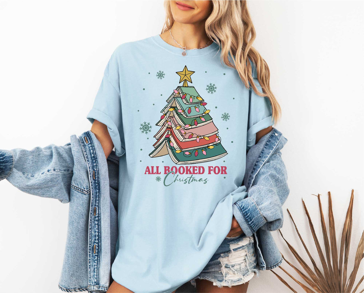 Christmas Tree Bookworm T-shirt-All Booked For Christmas Tree