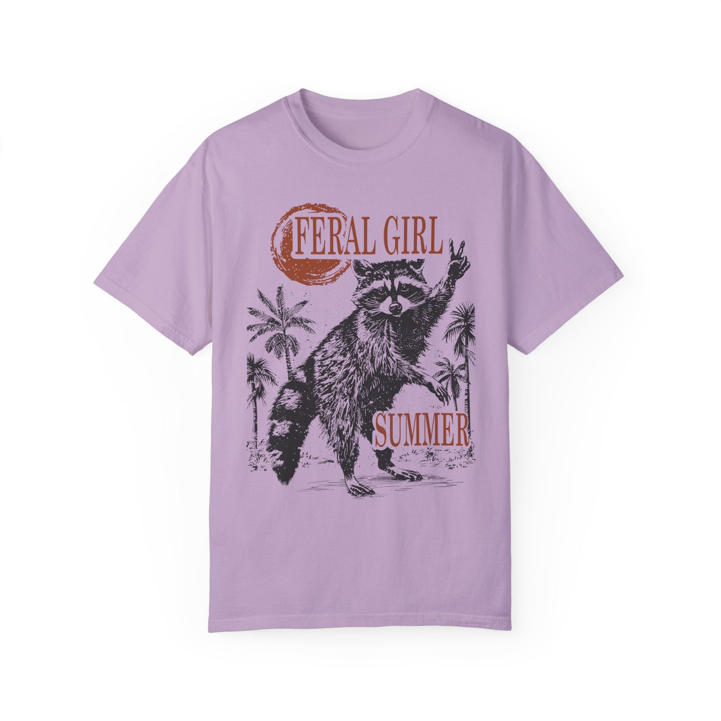 Feral Girl Summer Raccoon Shirt Orchid