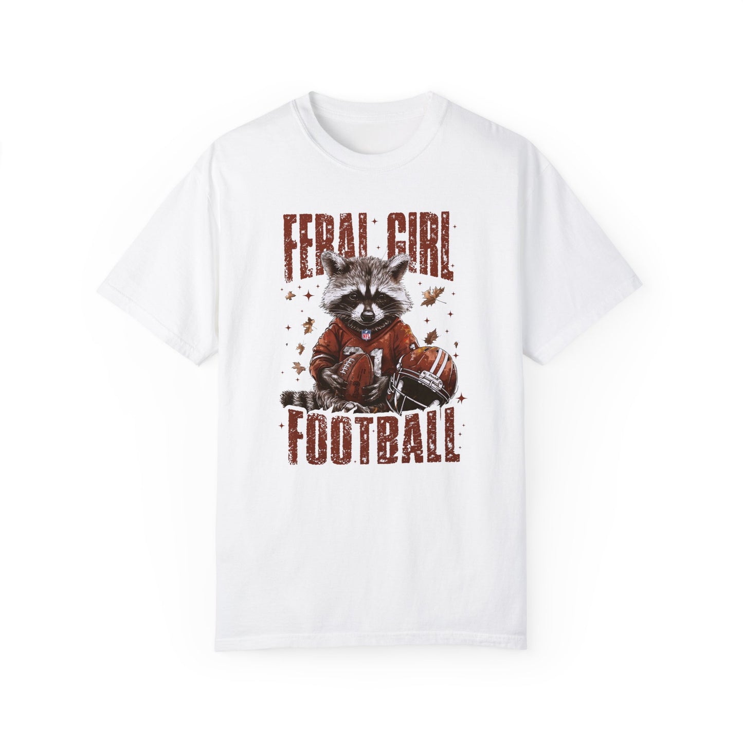 Feral Girl Football Shirt,Funny Raccoon Sports T-Shirt, Retro Fall Football Shirt White