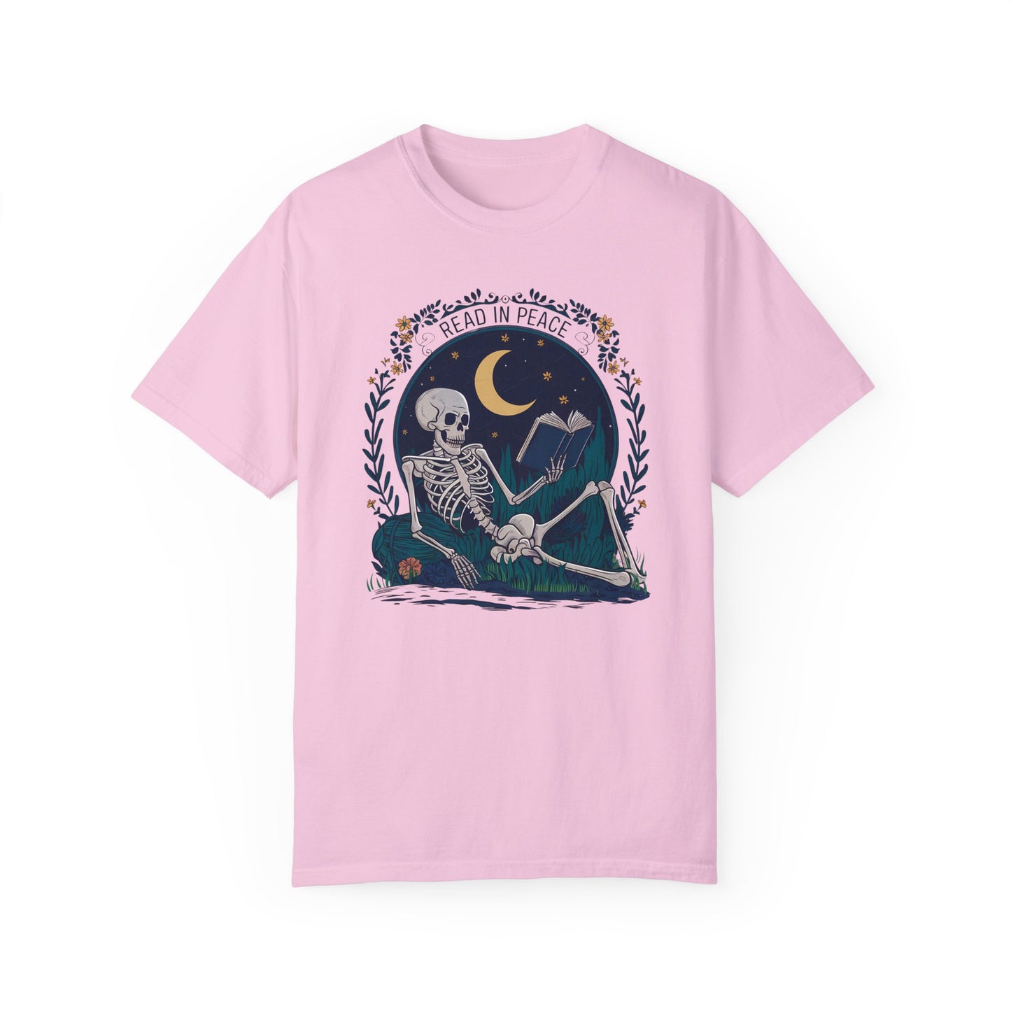 Reading Shirt Comfort Colors, Read in Peace, Skeleton Book Shirt Blossom