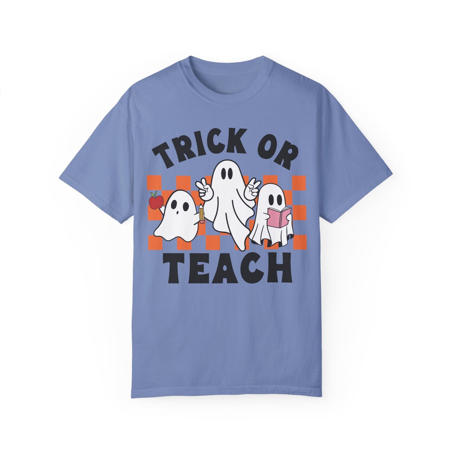 Comfort Colors Teacher Halloween Trick or Teach Shirt Washed Denim