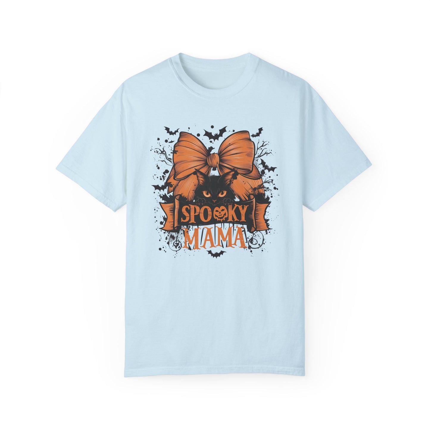 Retro Halloween Spooky Mama Gothic Bow Shirt Chambray