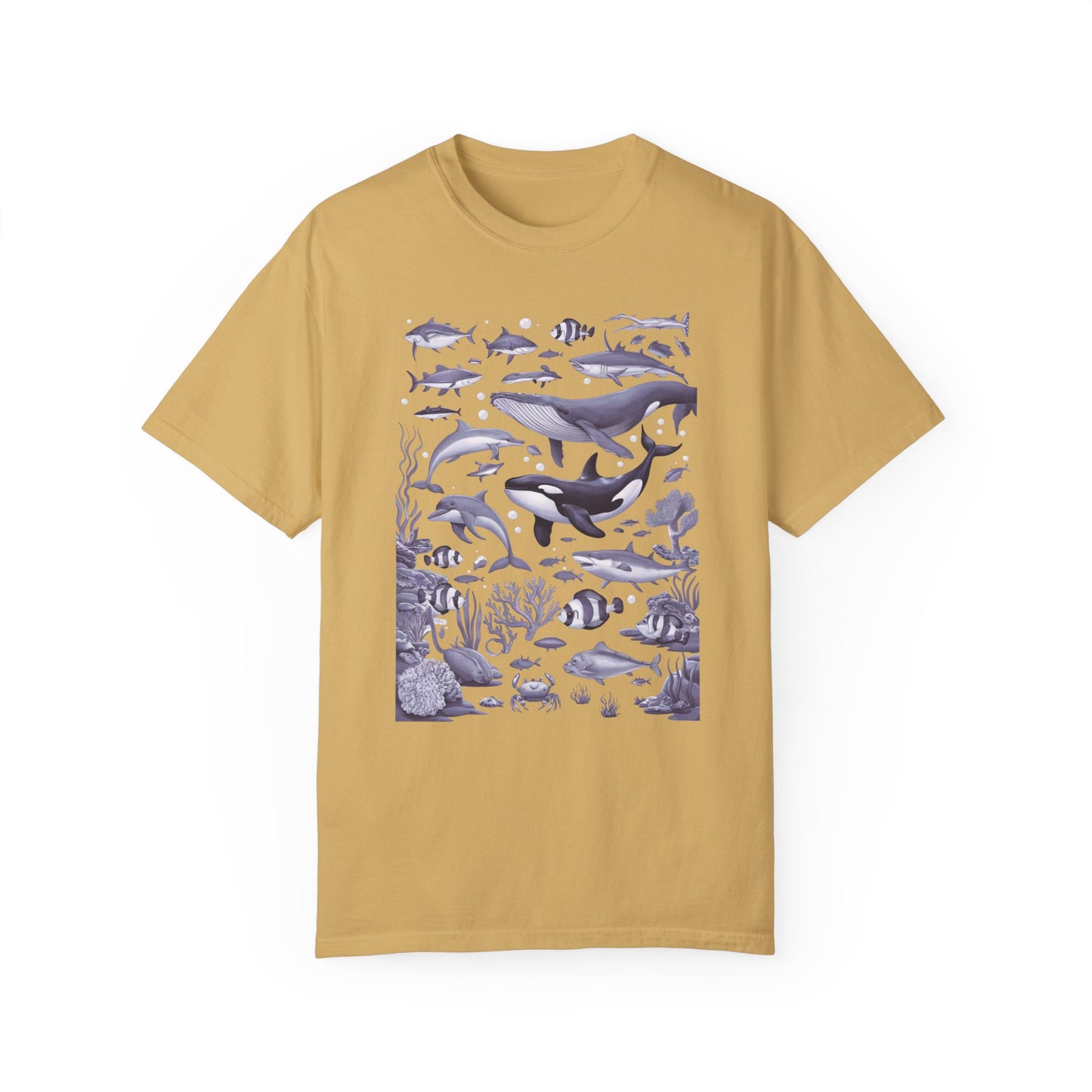 Vintage 90s Water Color Sea Animal Tshirt Mustard